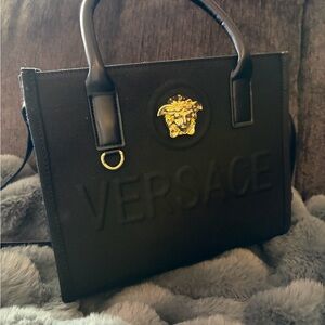 Black Tote with Gold Medusa Accent